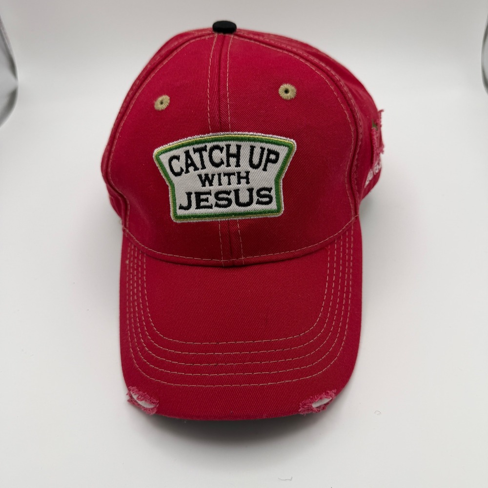 Kerusso Hat Baseball Cap Unisex Red Excellent Catch Up With Jesus Distressed